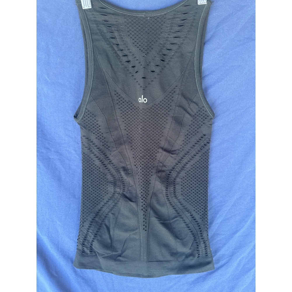 Alo Yoga Black Seamless Laser Cut Perforated Mesh Athletic Tank Top